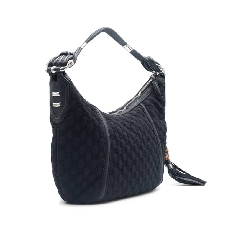 Gucci Black GG Neoprene and Leather Techno Horsebit Hobo Bag - Image 3