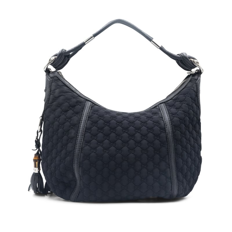 Gucci Black GG Neoprene and Leather Techno Horsebit Hobo Bag