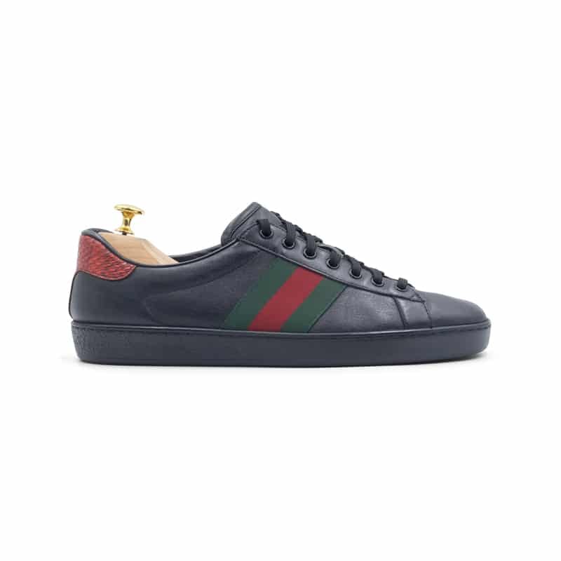 Gucci Black/Red Leather Ace Web Low Top Sneakers - Image 2
