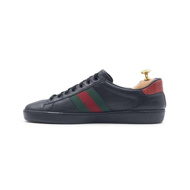 Gucci Black/Red Leather Ace Web Low Top Sneakers - Image 3