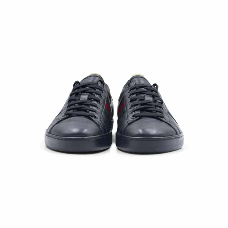 Gucci Black/Red Leather Ace Web Low Top Sneakers - Image 4