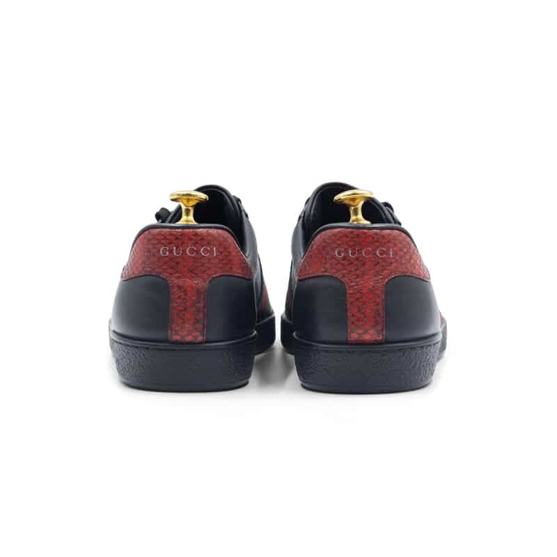 Gucci Black/Red Leather Ace Web Low Top Sneakers - Image 5