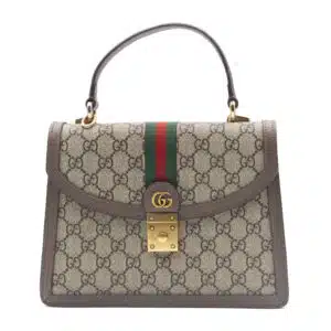Gucci Beige/Brown Supreme Canvas And Leather Ophidia Top Handle Bag