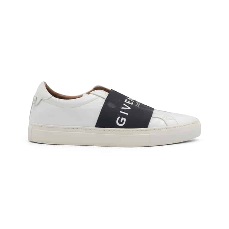 Givenchy White/Black Leather Logo Stretch Band Urban Street Slip On Sneakers - Image 2