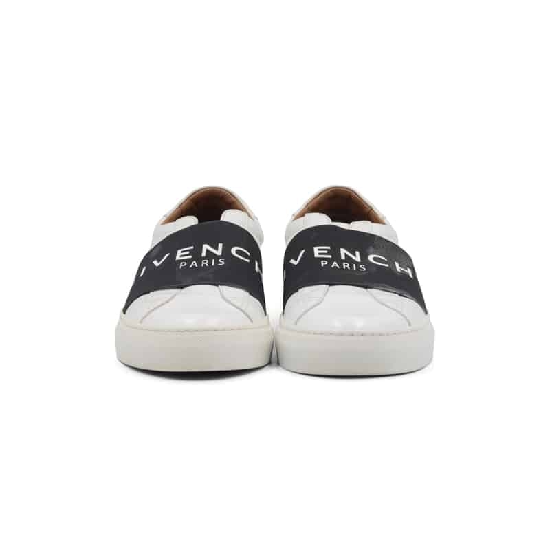 Givenchy White/Black Leather Logo Stretch Band Urban Street Slip On Sneakers - Image 4