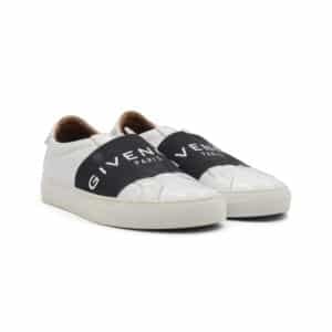 Givenchy White/Black Leather Logo Stretch Band Urban Street Slip On Sneakers