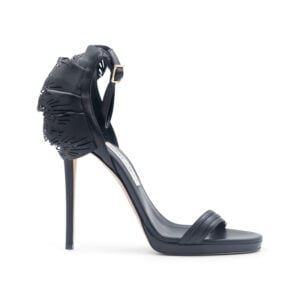 Alternative view of Jimmy Choo Black Leather Kelly Laser Cut Ruffled Trim Sandals