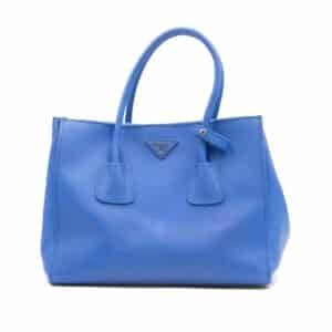 Prada Glace Baltico Blue Vitello Daino Leather Twin City Pocket Medium Tote Bag