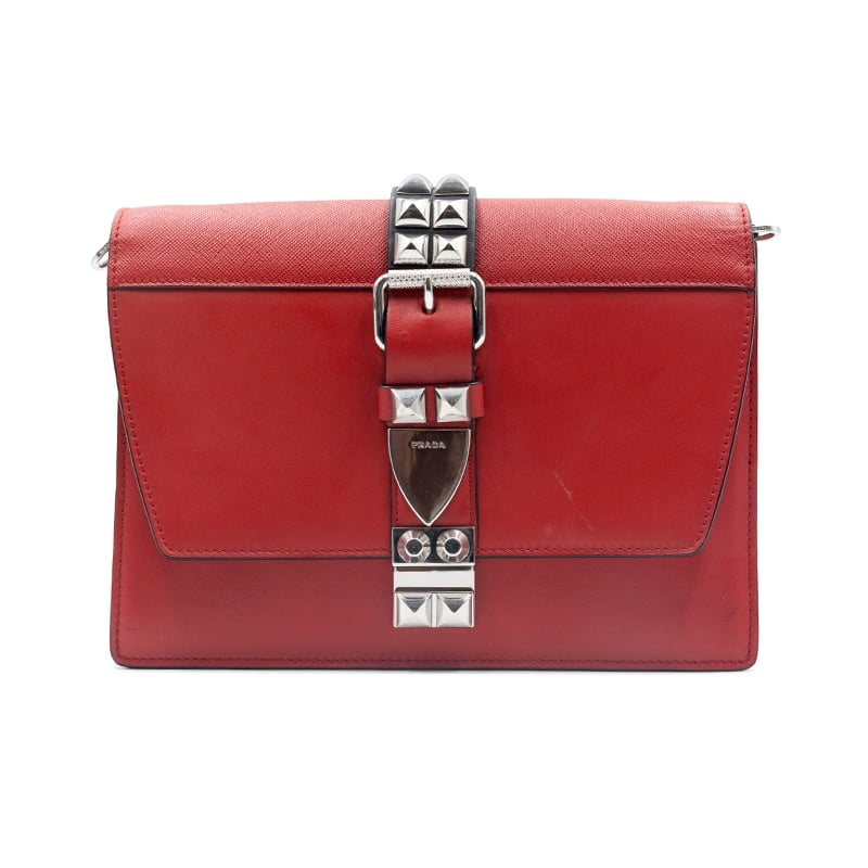 Prada Calf/Saffiano Studded Elektra Crossbody Bag