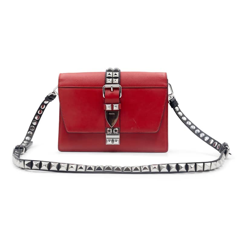 Prada Calf/Saffiano Studded Elektra Crossbody Bag - Image 7