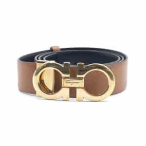 Salvatore Ferragamo Gold Gancini Black / Brown Reversible Leather Belt
