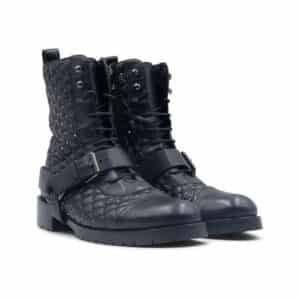 Valentino Rockstud Spike Black Leather Quilted Combat Boots
