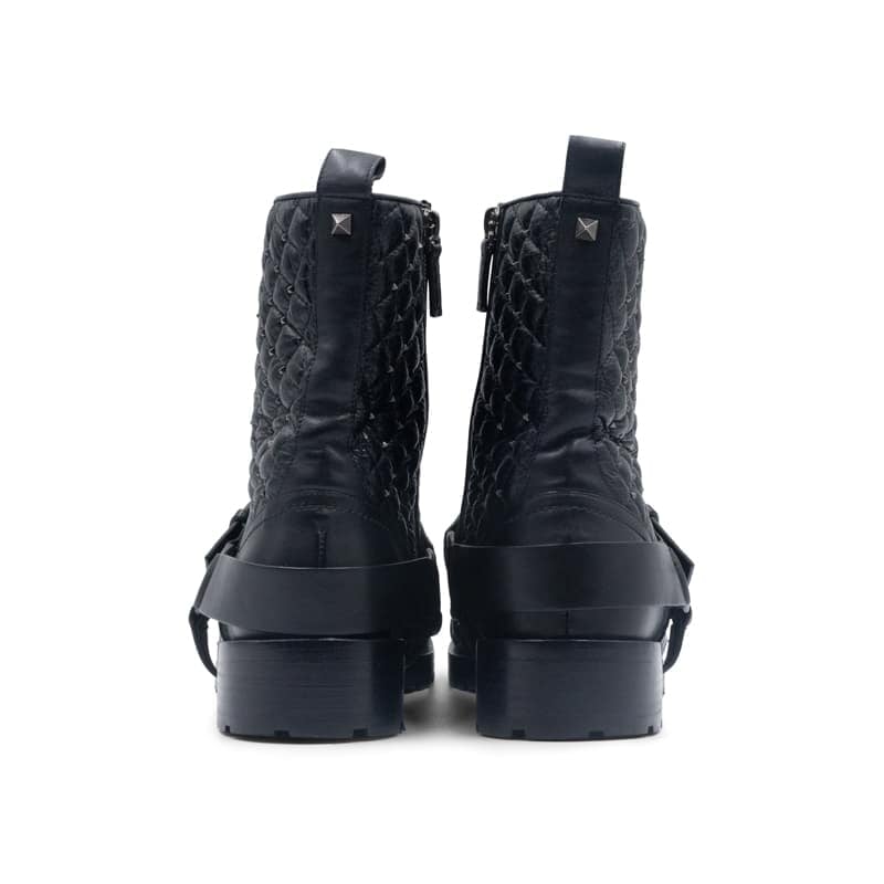 Valentino Rockstud Spike Black Leather Quilted Combat Boots - Image 5