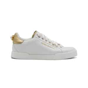 Alternative view of Dolce & Gabbana White/Gold Leather Portofino Pearl Embellished Sneakers