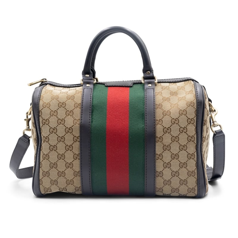 Gucci Beige/Brown GG Canvas and Leather Medium Vintage Web Boston Bag