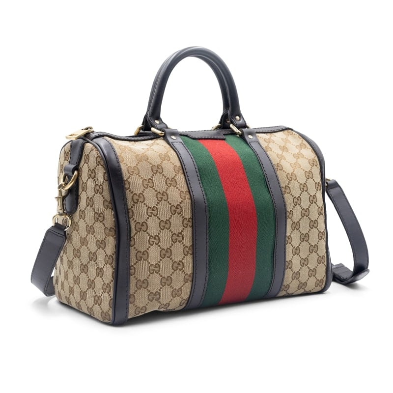 Gucci Beige/Brown GG Canvas and Leather Medium Vintage Web Boston Bag - Image 3