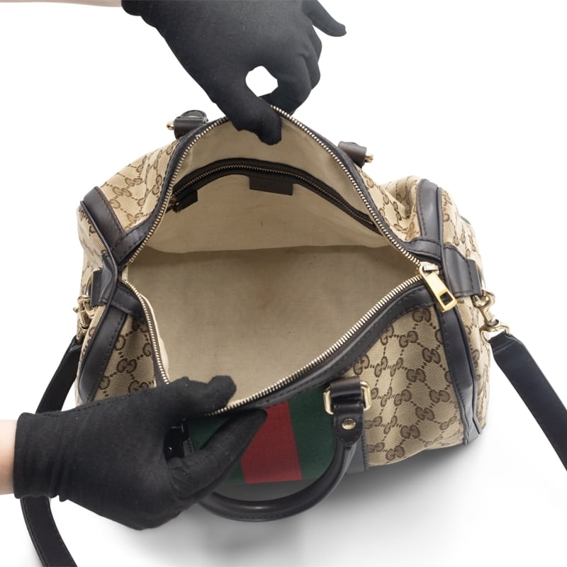 Gucci Beige/Brown GG Canvas and Leather Medium Vintage Web Boston Bag - Image 6