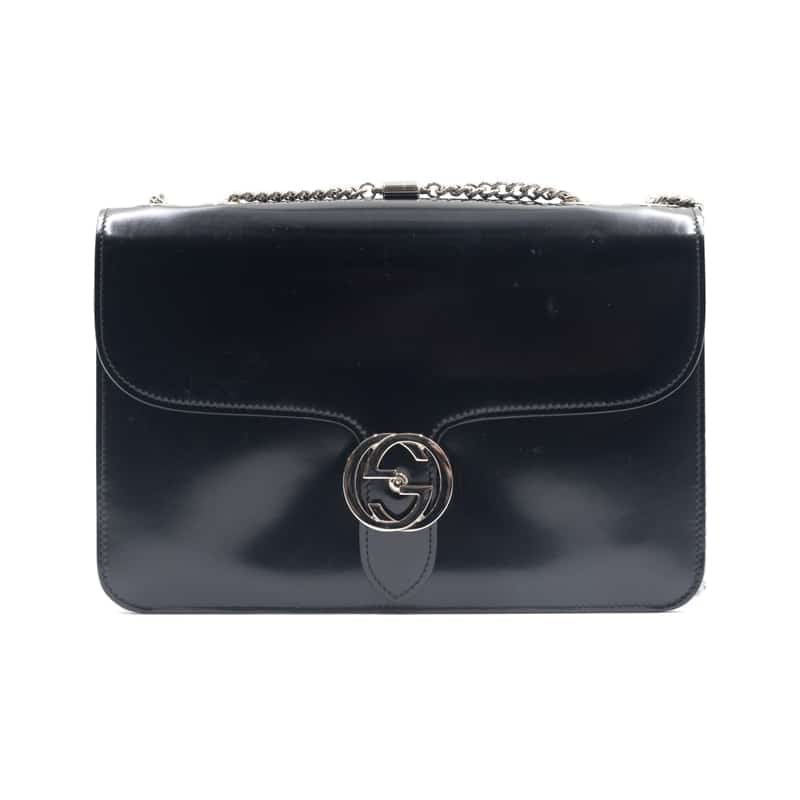 Gucci Black Patent Leather GG Interlocking Shoulder Bag