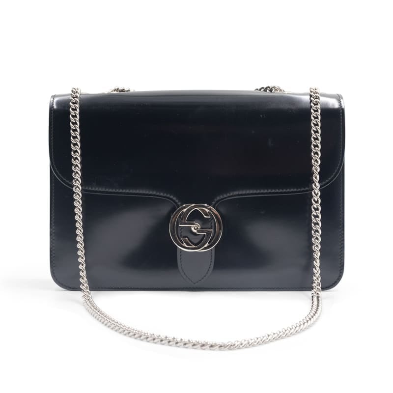 Gucci Black Patent Leather GG Interlocking Shoulder Bag - Image 7