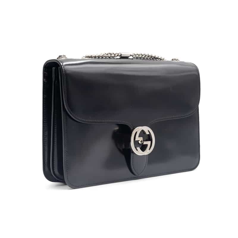 Gucci Black Patent Leather GG Interlocking Shoulder Bag - Image 3