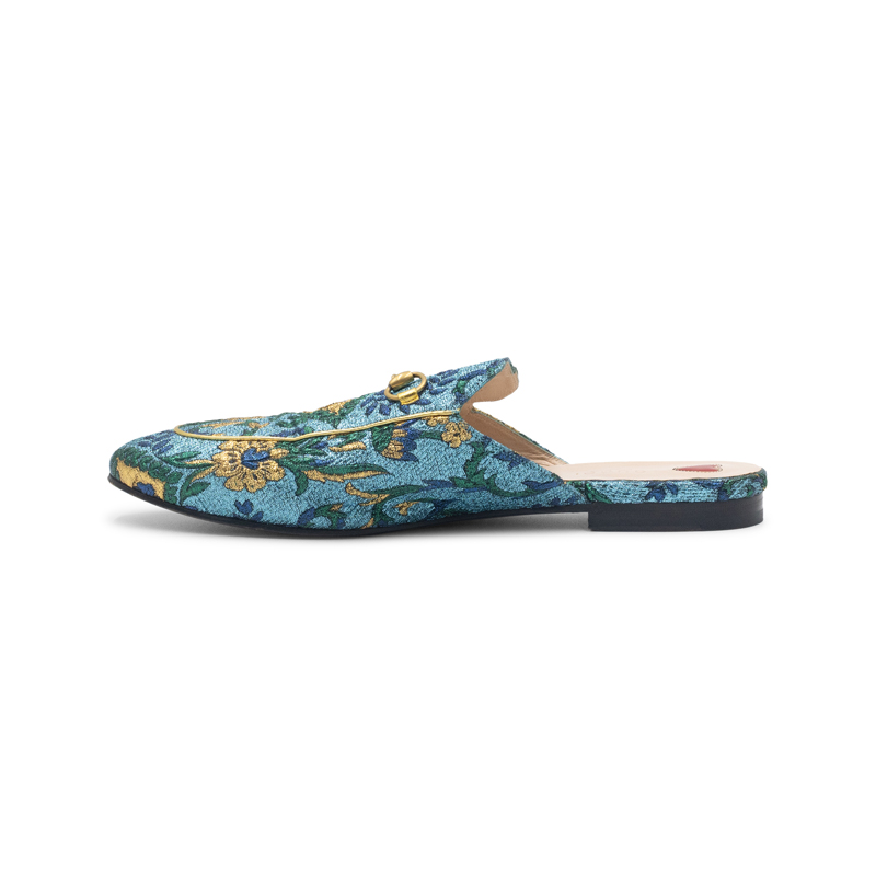 Gucci Blue Metallic Jacquard Princetown Horsebit Mules - Image 3