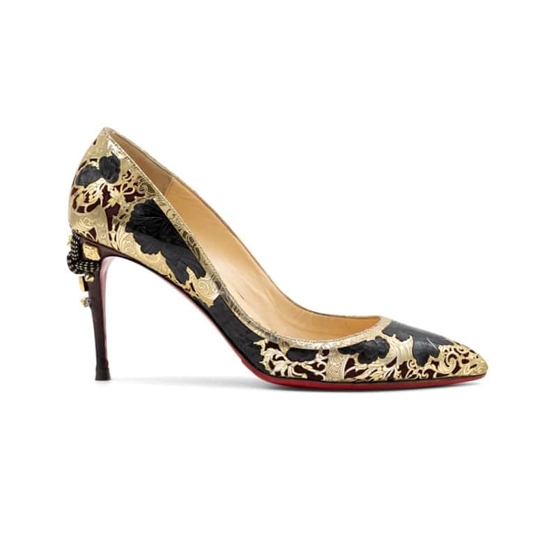 Christian Louboutin Black Gold Floral Laser Samurai Kanzai 85mm Pumps - Image 2
