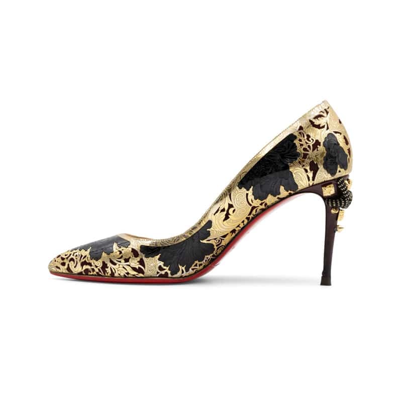 Christian Louboutin Black Gold Floral Laser Samurai Kanzai 85mm Pumps - Image 3
