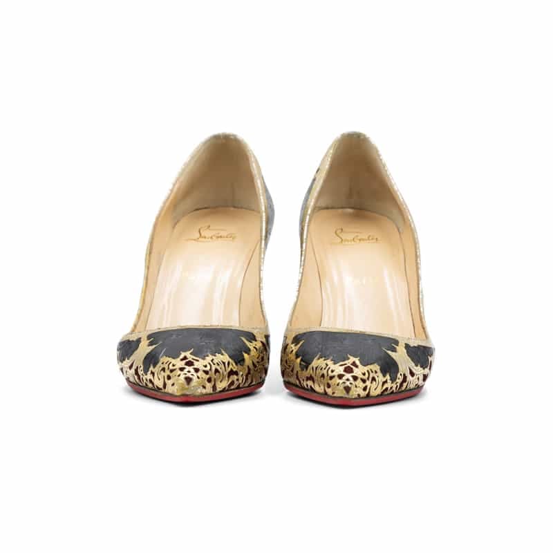 Christian Louboutin Black Gold Floral Laser Samurai Kanzai 85mm Pumps - Image 4