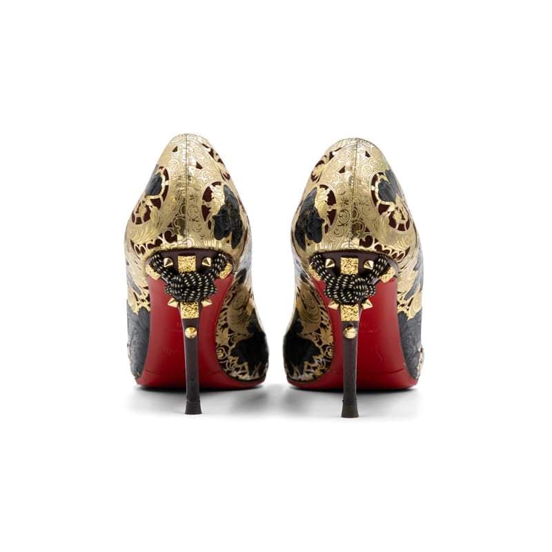Christian Louboutin Black Gold Floral Laser Samurai Kanzai 85mm Pumps - Image 5