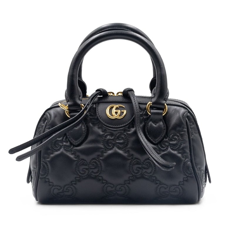 Gucci Black Leather GG Matelassé Top-handle Small Bag