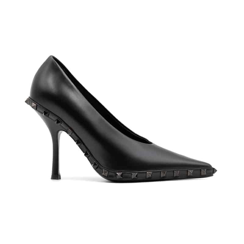 Valentino Black Leather Rockstud Pointed Toe 100mm Pumps - Image 2