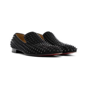 Christian Louboutin Black Veau Velours Dandelion Spikes Loafers