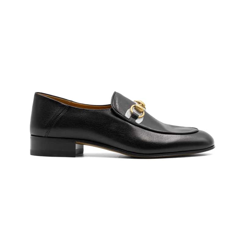 Gucci Black Leather Jordaan Horsebit Loafers - Image 2