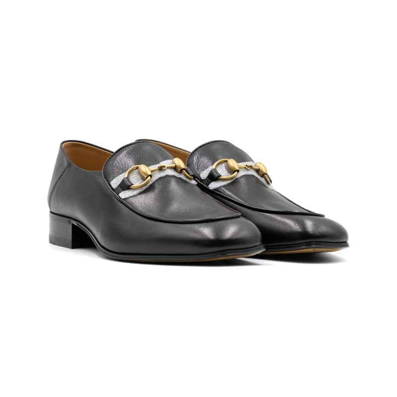 Gucci Black Leather Jordaan Horsebit Loafers