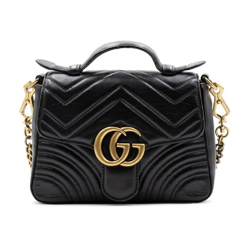 Gucci Black Matelasse GG Marmont Mini Top Handle Bag