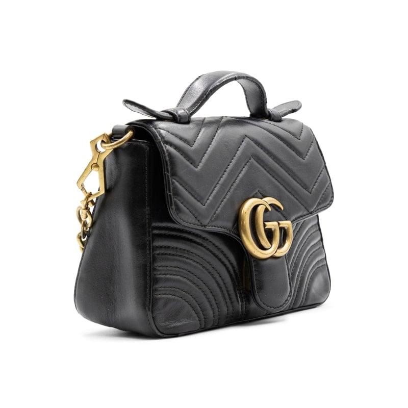 Gucci Black Matelasse GG Marmont Mini Top Handle Bag - Image 3