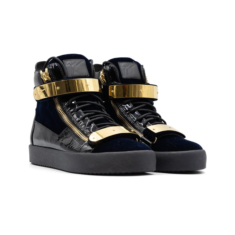 Giuseppe Zanotti Coby Velvet Double-Straps Mid-Top Sneakers