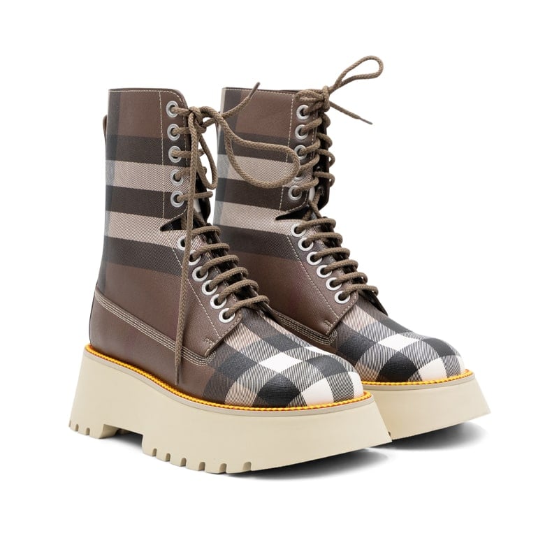 Burberry Mason Vintage Birch Brown Check Platform Combat Boots