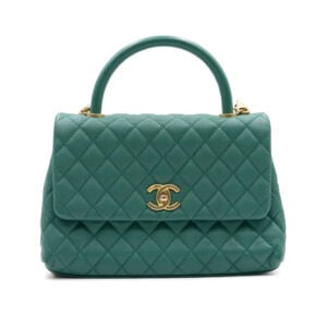 Chanel Emerald Quilted Caviar Leather Coco Top Handle Bag
