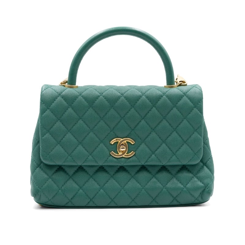 Chanel Emerald Quilted Caviar Leather Coco Top Handle Bag