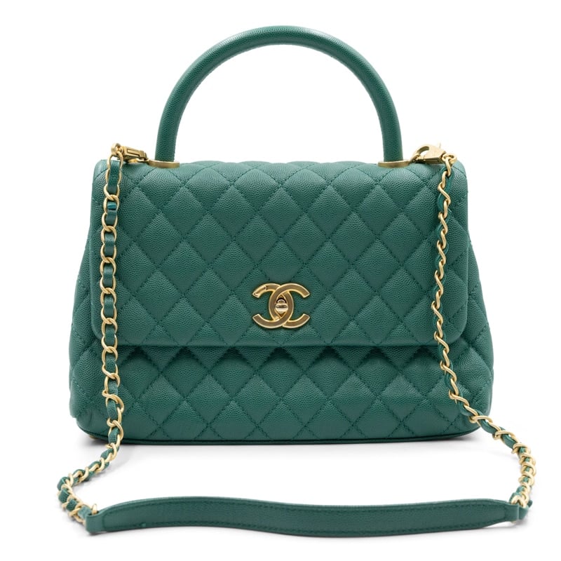 Chanel Emerald Quilted Caviar Leather Coco Top Handle Bag - Image 7