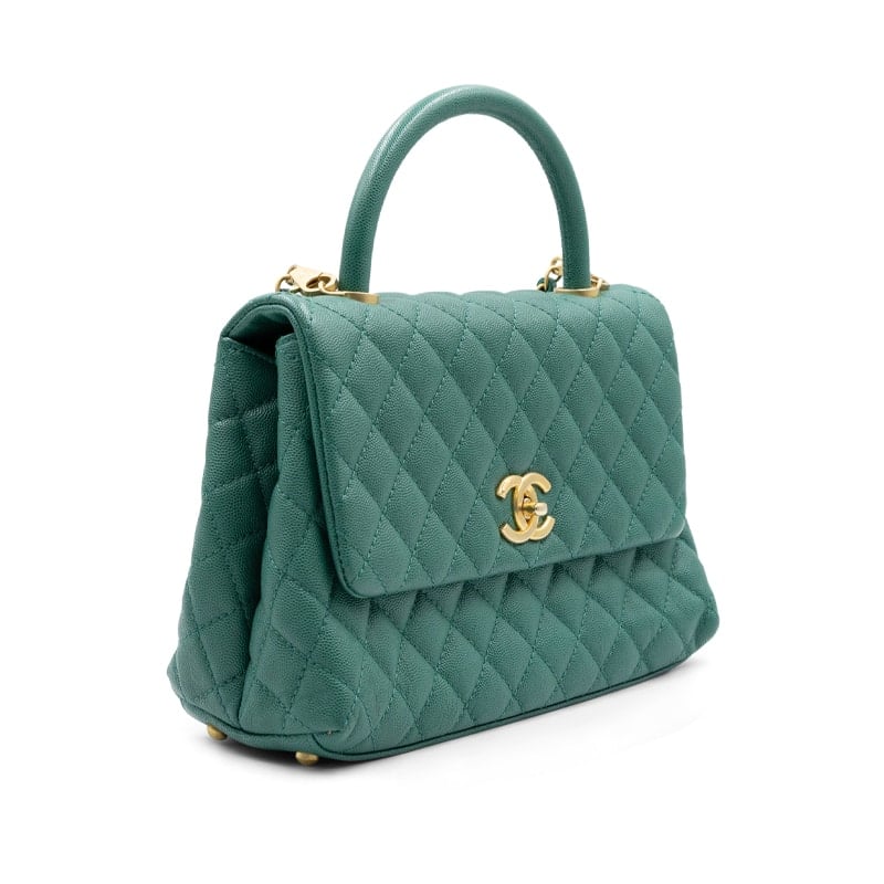 Chanel Emerald Quilted Caviar Leather Coco Top Handle Bag - Image 3