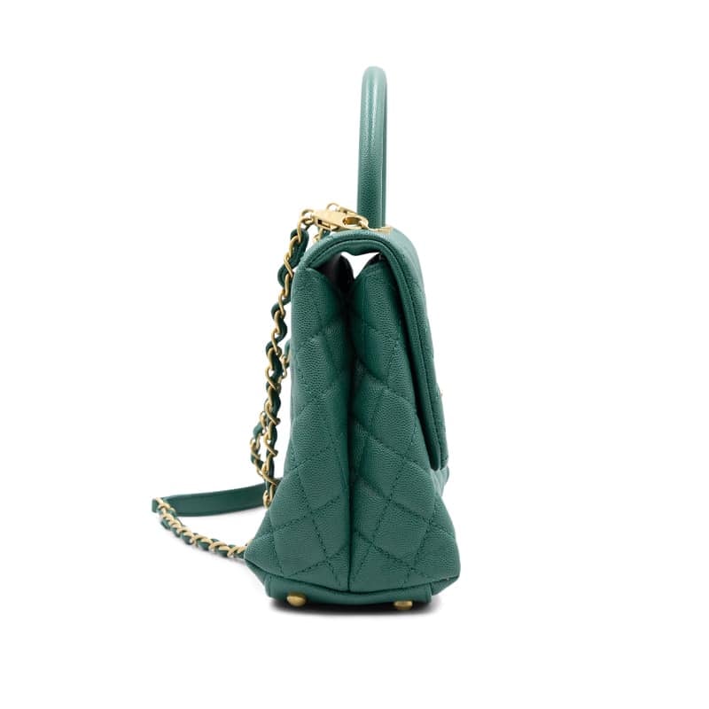 Chanel Emerald Quilted Caviar Leather Coco Top Handle Bag - Image 4