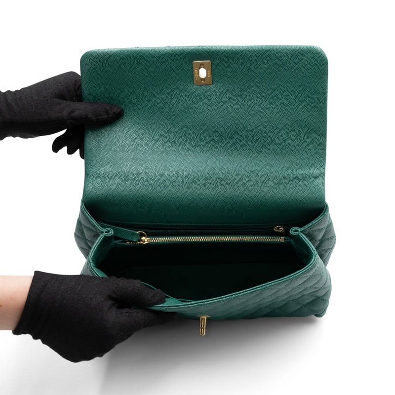 Chanel Emerald Quilted Caviar Leather Coco Top Handle Bag - Image 6