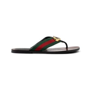 Alternative view of Gucci Kika GG Logo Web Stripe Leather Thong Sandals