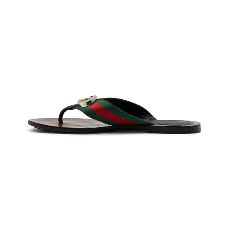 Gucci Kika GG Logo Web Stripe Leather Thong Sandals - Image 3