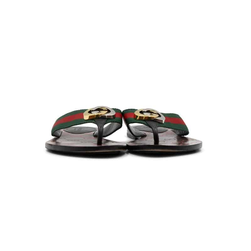 Gucci Kika GG Logo Web Stripe Leather Thong Sandals - Image 4