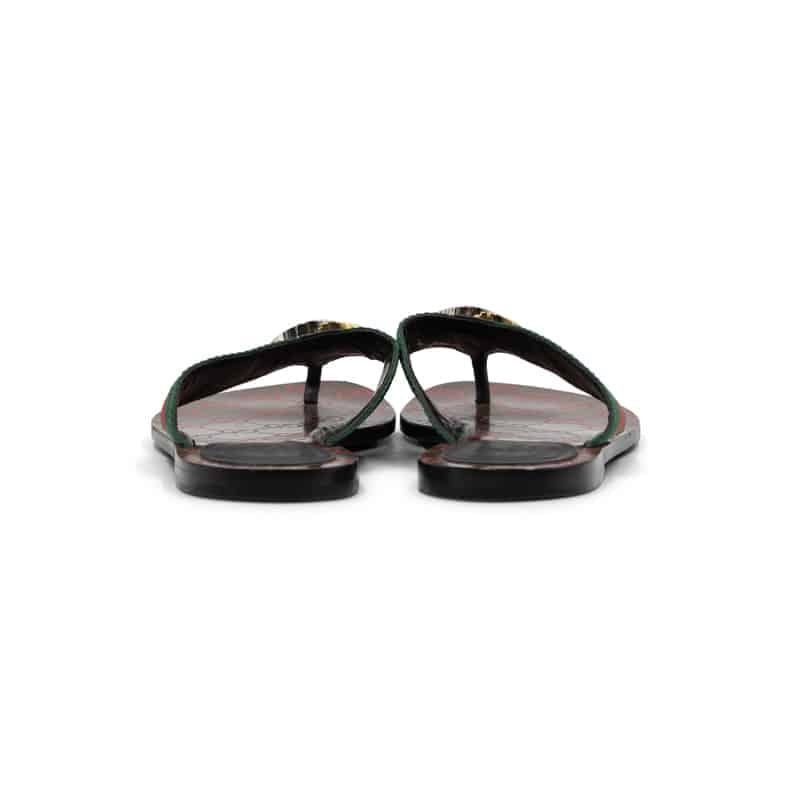 Gucci Kika GG Logo Web Stripe Leather Thong Sandals - Image 5