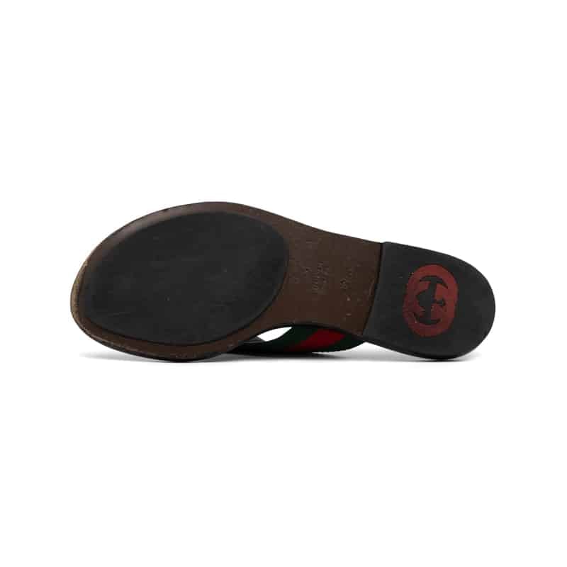 Gucci Kika GG Logo Web Stripe Leather Thong Sandals - Image 6