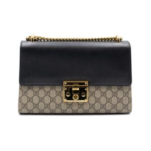 Gucci GG Supreme Black Calfskin Padlock Medium Shoulder Bag